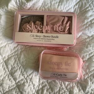 Sleepy Tie Sleep & Shower Cap Bundle + Curly Tie, Heatless Curls, Sock Curls